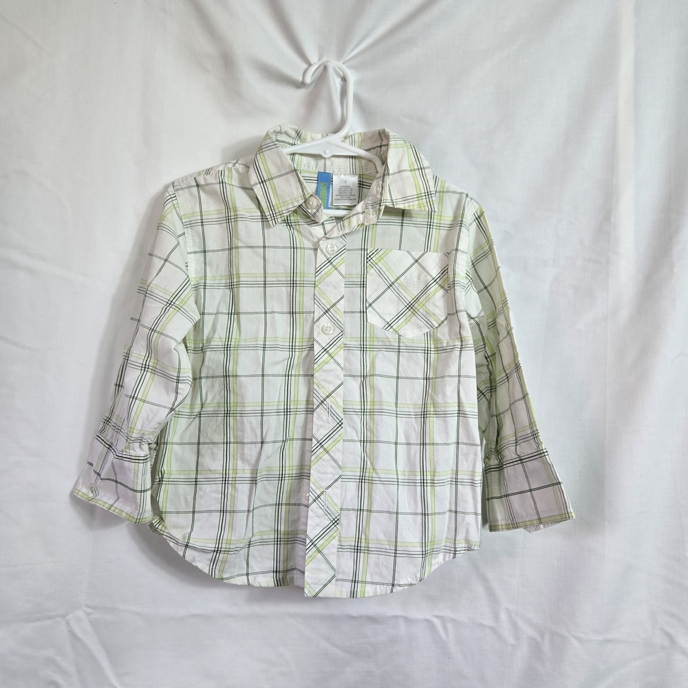 Gymboree Boys White Green Yacht Club Long Sleeve Collared Preppy Shirt 3 Vintage